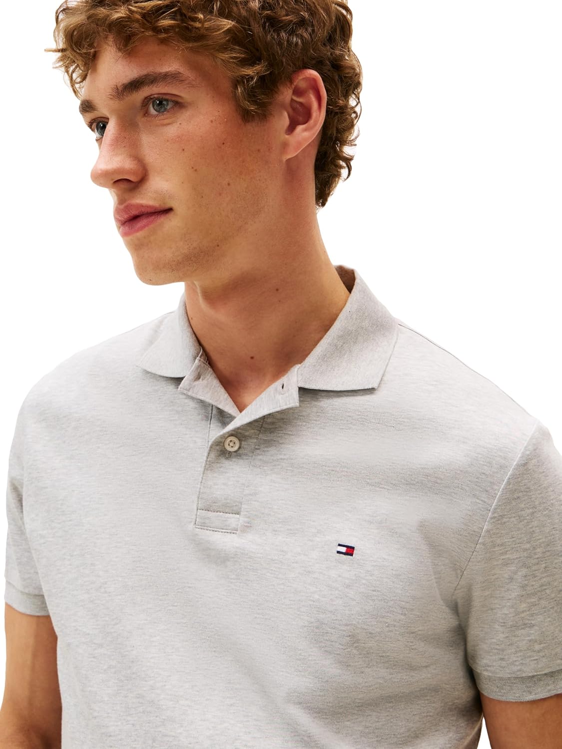 Мужские поло Tommy Hilfiger с коротким рукавом, повседневные, классический крой, с жидким хлопком, Grey Heather — фото 2