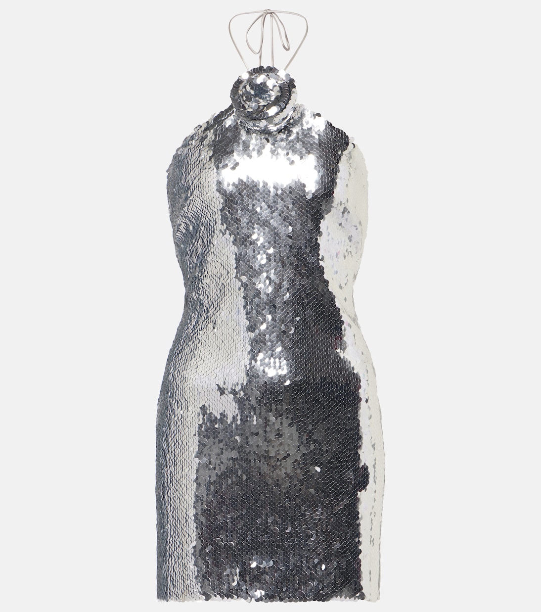 

Мини-платье с цветочной аппликацией, расшитое пайетками Magda Butrym, серебряный