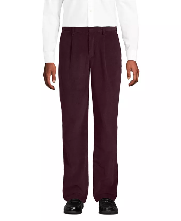 

Мужские брюки классического кроя с заутюженными стрелками и комфортной посадкой на талии из вельвета Lands' End, красный