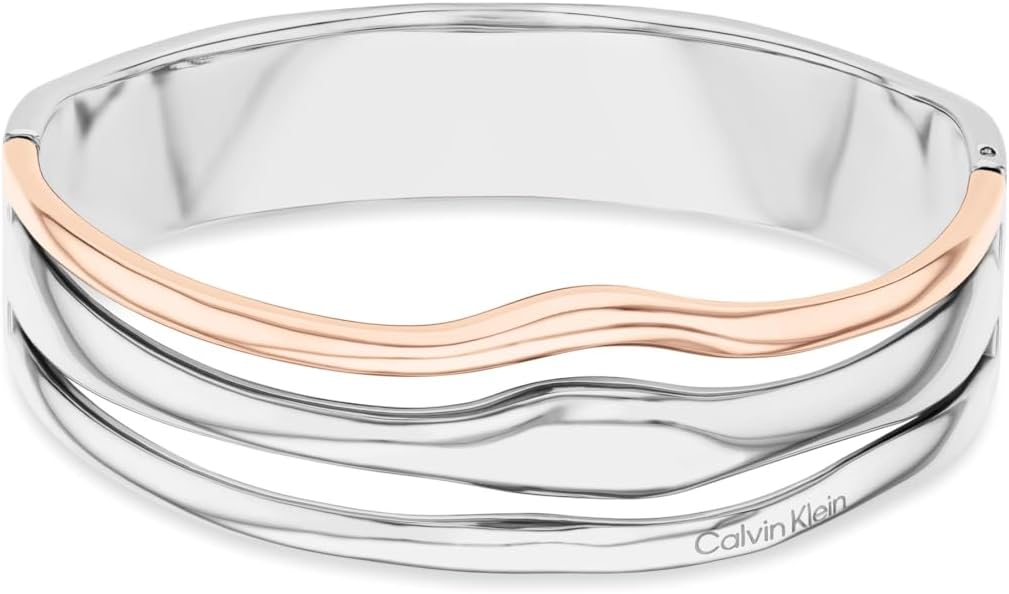 

Женский браслет-браслет Calvin Klein Wavy Bangle из нержавеющей стали с застежкой-шарниром - современная элегантность - модный ювелирный аксессуар премиум-класса - подарок для нее, Silver-Rose Gold