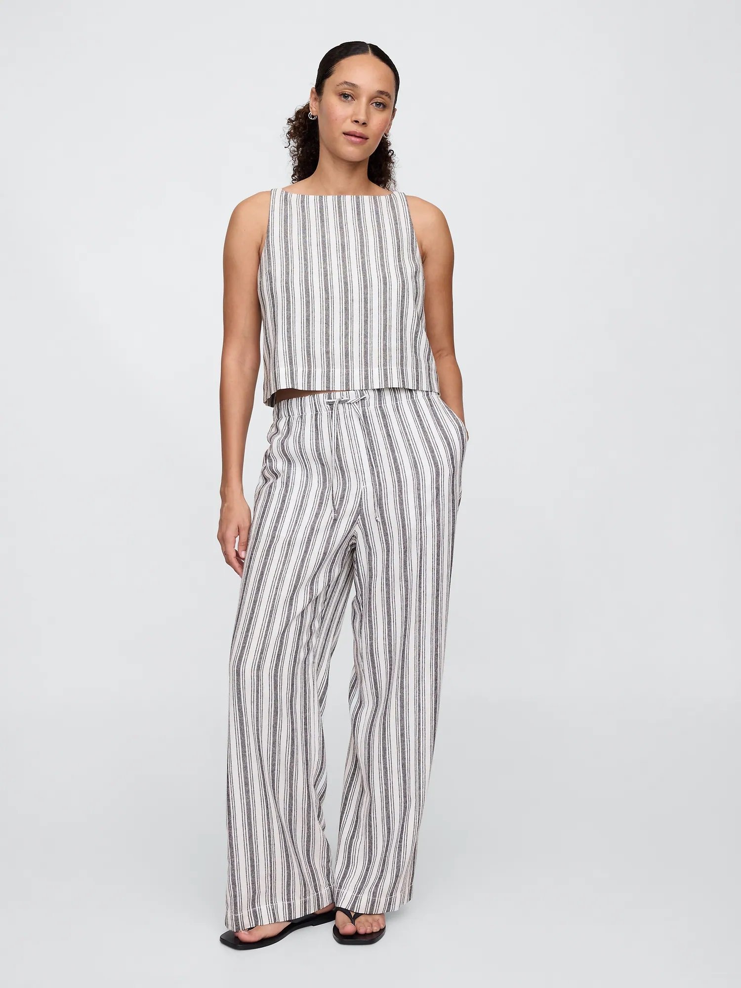 (W) Фартук из льняной смеси GAP, WHITE W GREY STRIPES — фото 2