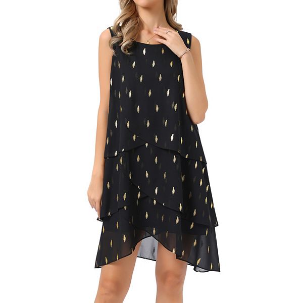 

Женское платье шифон без рукавов с круглым вырезом и металлическим принтом Inspire Chic, Black