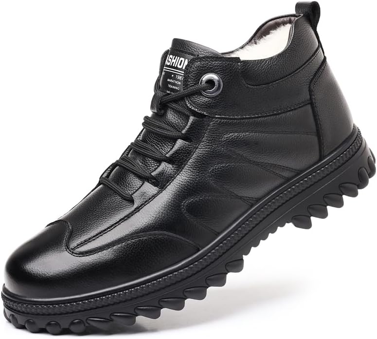 

Мужская зимняя обувь с флисовой подкладкой, из теплой кожи с хлопком, повседневные высокие ботинки Lhyxu, черный