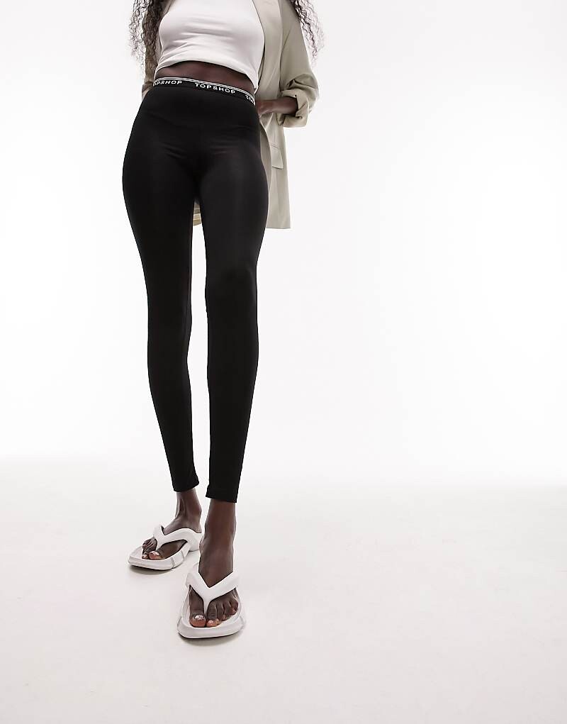 

Черные леггинсы с логотипом Topshop Tall