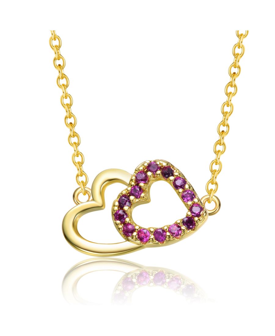 

Колье с двойным сердцем, обрамленным кубическим цирконием и покрытием из 18-каратного розового золота, и белым золотом GiGiGirl, Pink