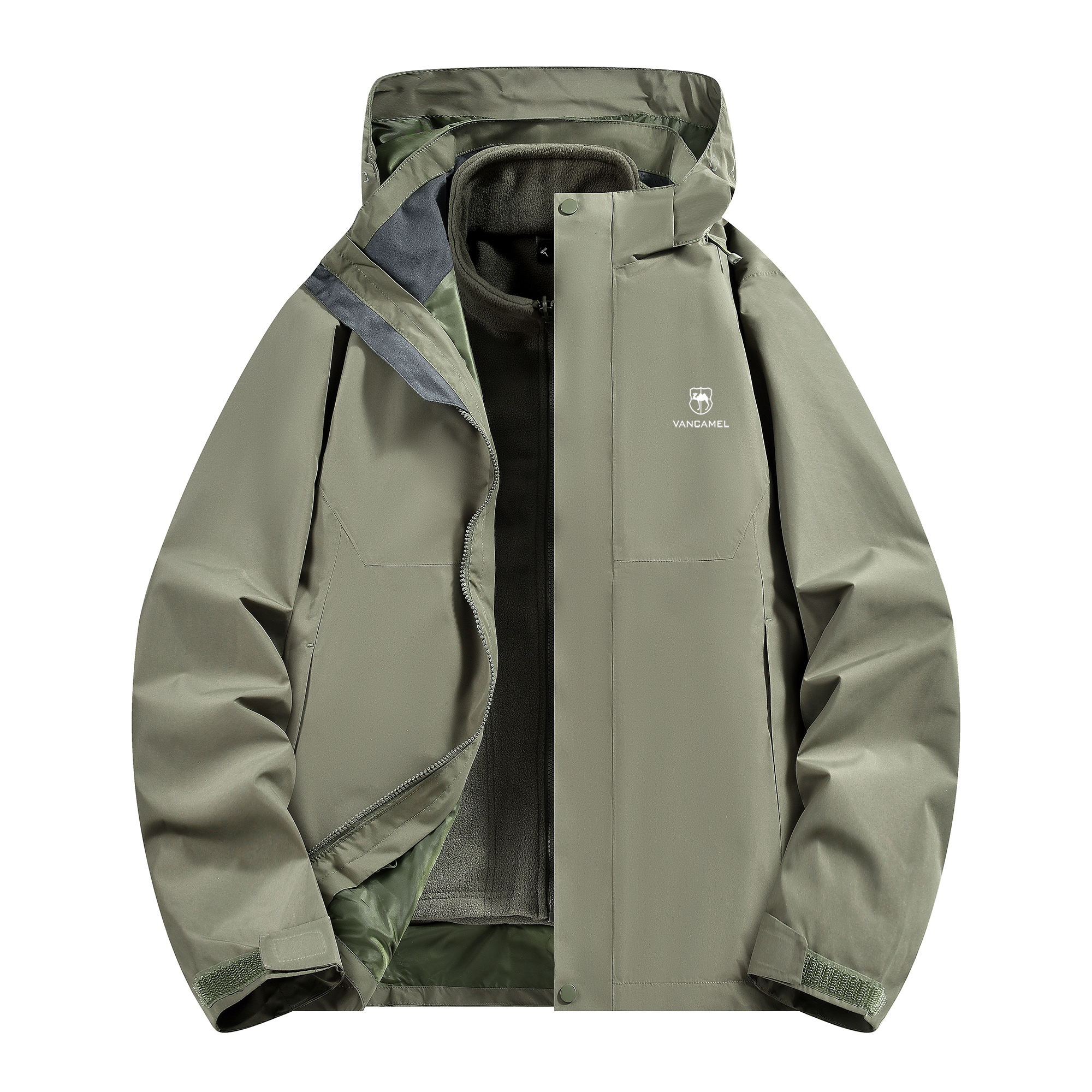 

Ветровка мужская Waterproof, Windproof и Breathable VanCamel, темно-moss зеленый (single-layer jacket+fleece liner)