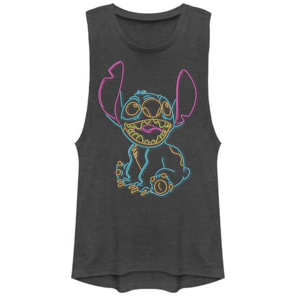 

Футболка с неоновым принтом Stitch из «Лило и Стич» для девочек Disney, серый