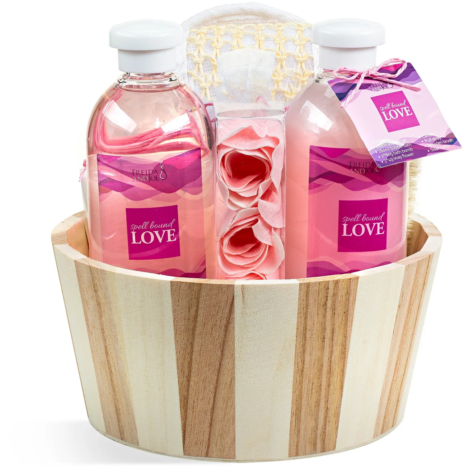 Набор для ухода за кожей Spell Bound Love Spa в винтажной деревянной подарочной корзине Freida and Joe, фиолетовый