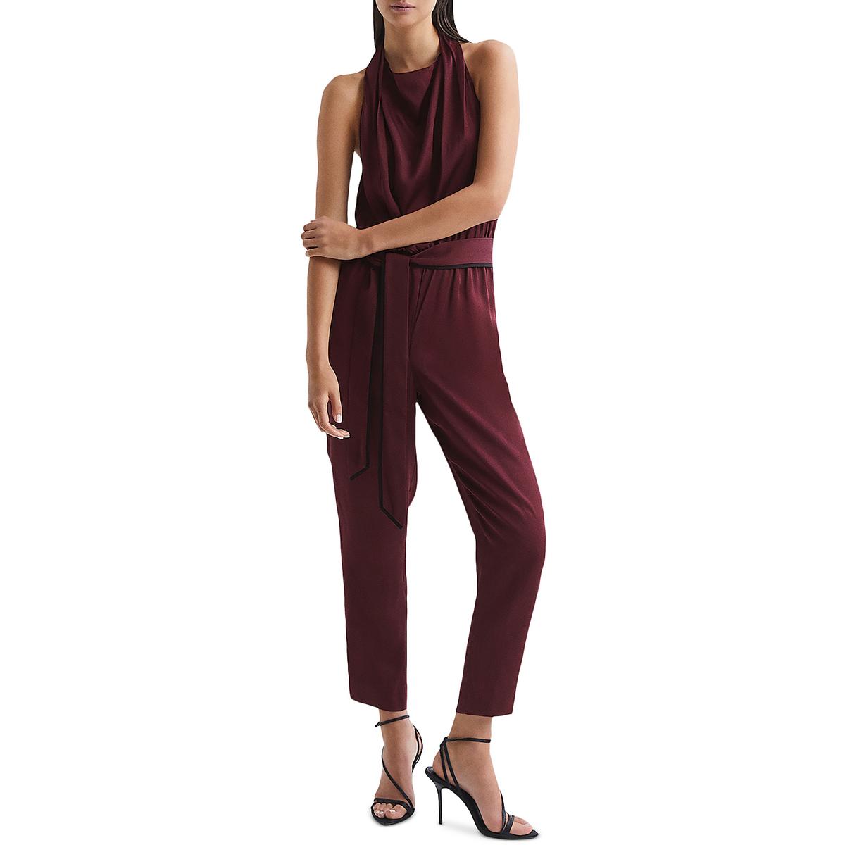 

Женский комбинезон без рукавов из льняной смеси Reiss, цвет burgundy