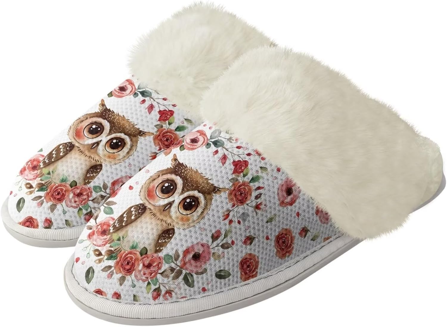 

Женские домашние уютные тапочки без шнурков, мягкие пушистые домашние тапочки, унисекс, бесшумные, с нескользящей резиновой подошвой, для спа-процедур и ванны Watdotory, Owl Flower