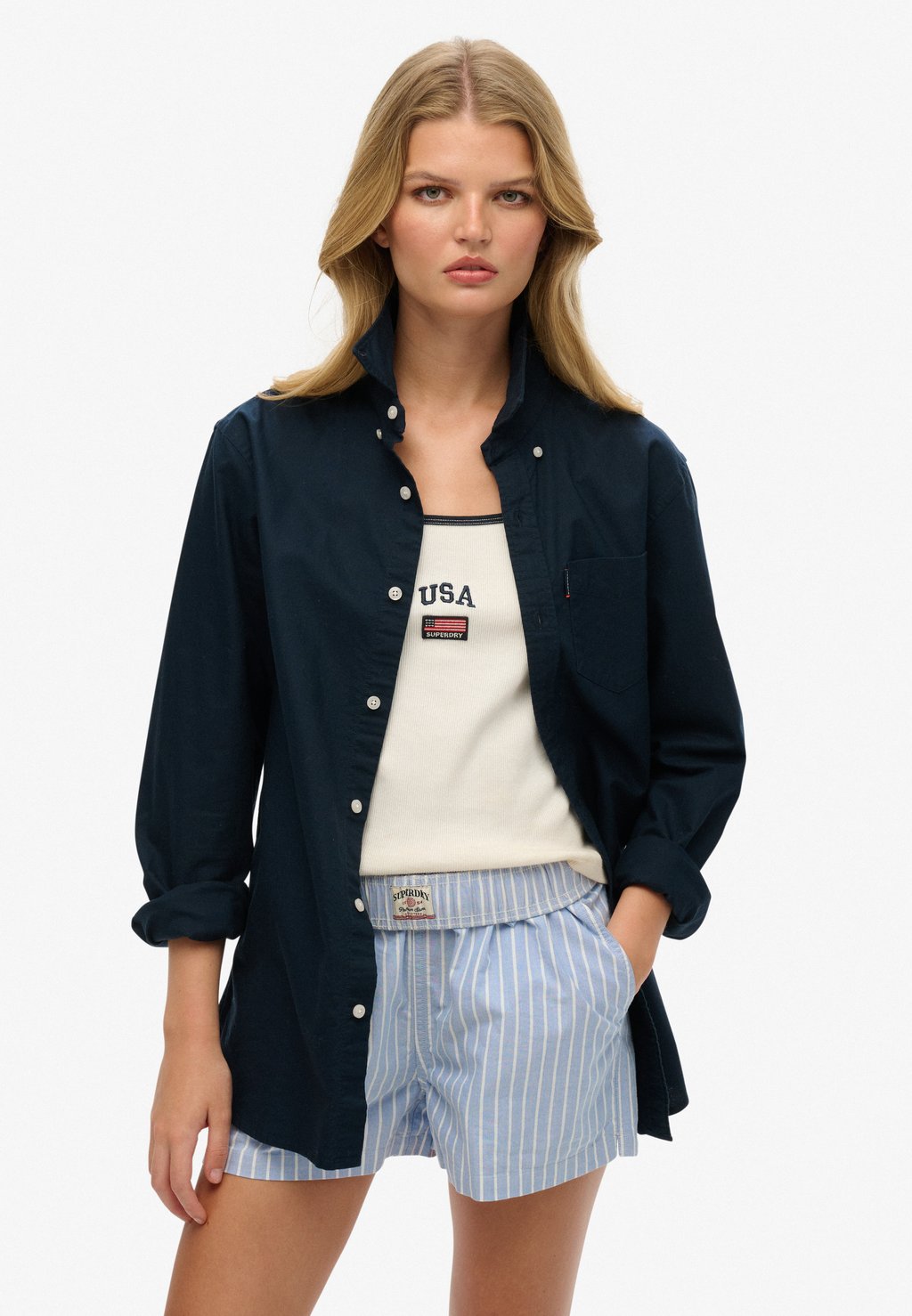 

Блузка на пуговицах ESSENTIALS OXFORD Superdry, синий