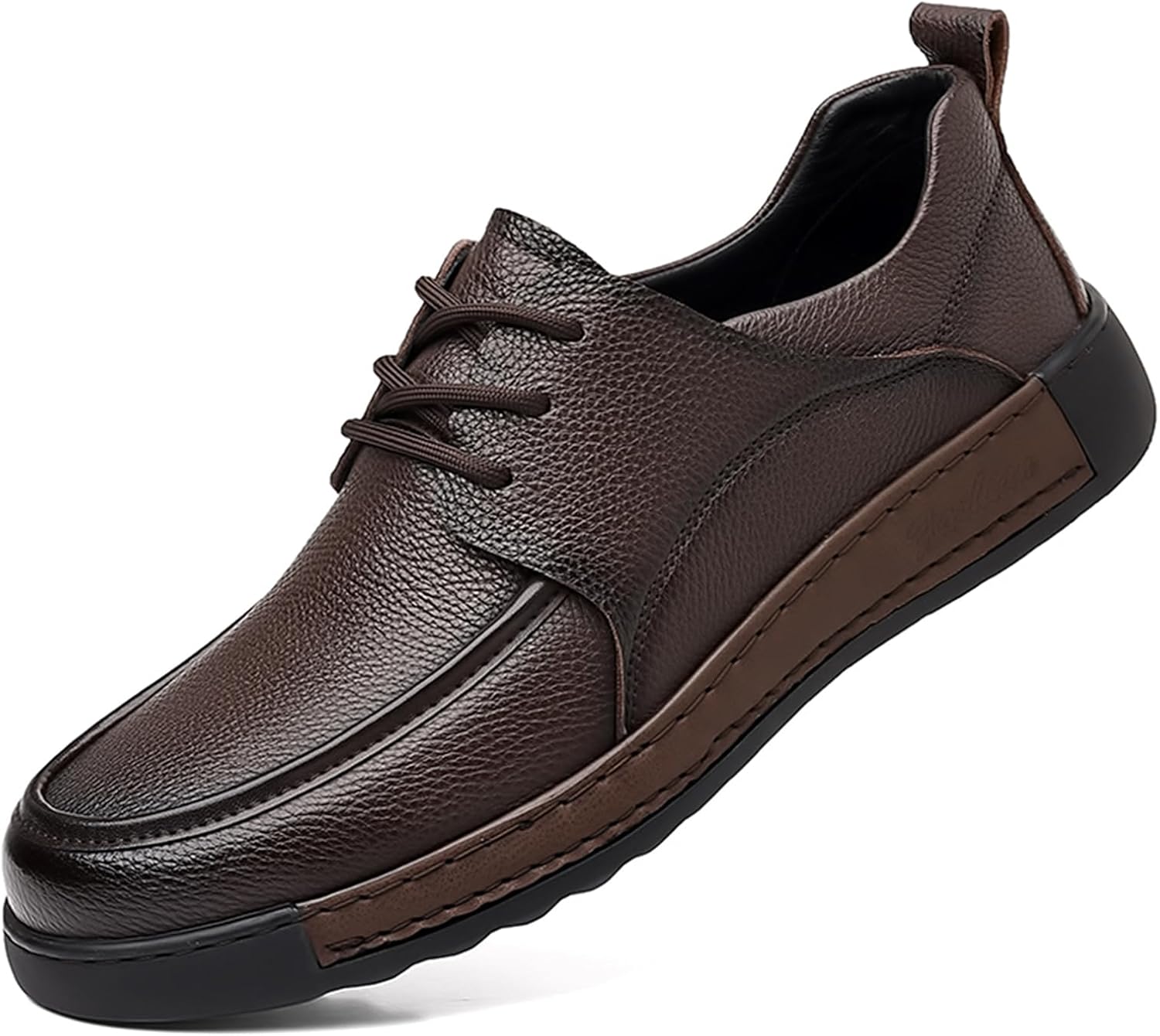 

Мужские оксфорды из мягкой кожи, повседневные с шнуровкой, ручная строчка, дышащие дерби для офиса и деловых мероприятий Ptnoka, коричневый