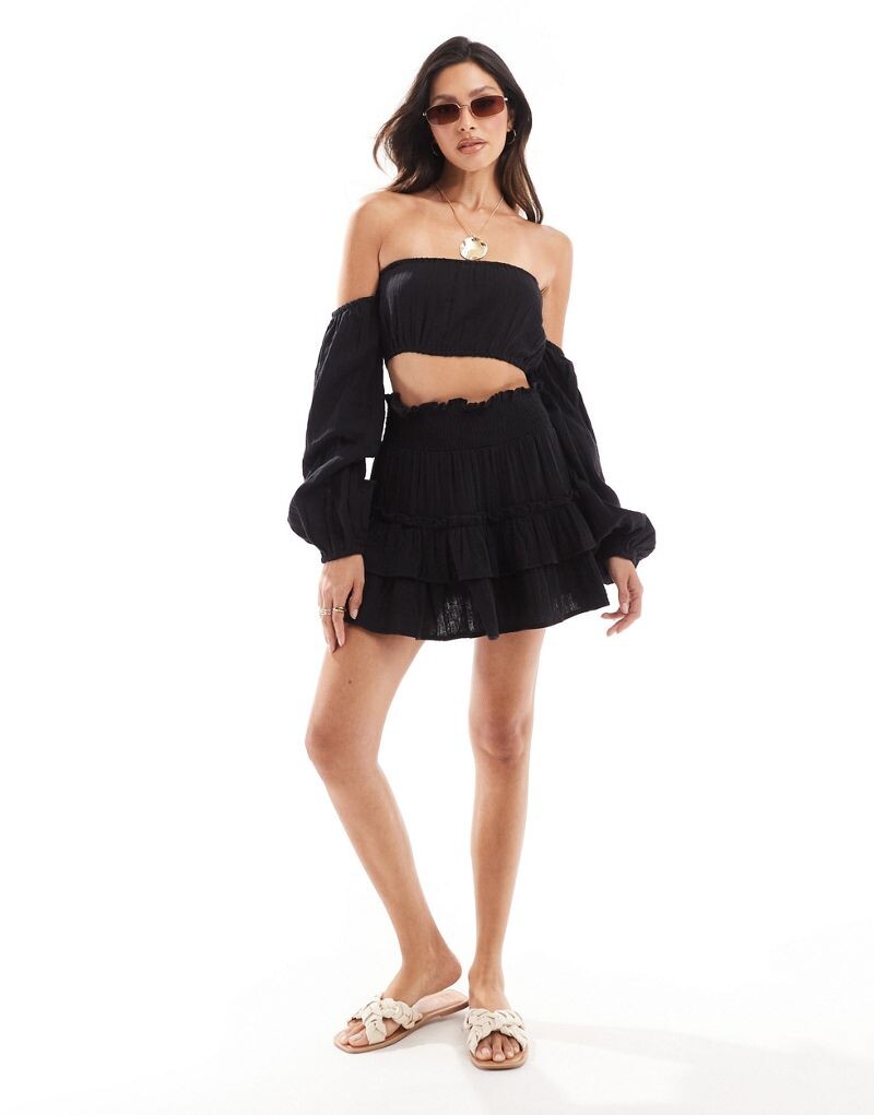 

Черная пляжная мини-юбка ra-ra из двойного газа ASOS DESIGN - ЧЕРНАЯ