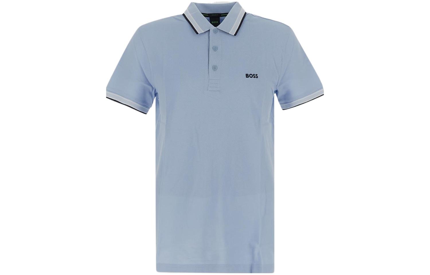 

HUGO BOSS Рубашка поло мужская синяя Polo Van Biologische Katoen Met Contrasterende Logodetails
