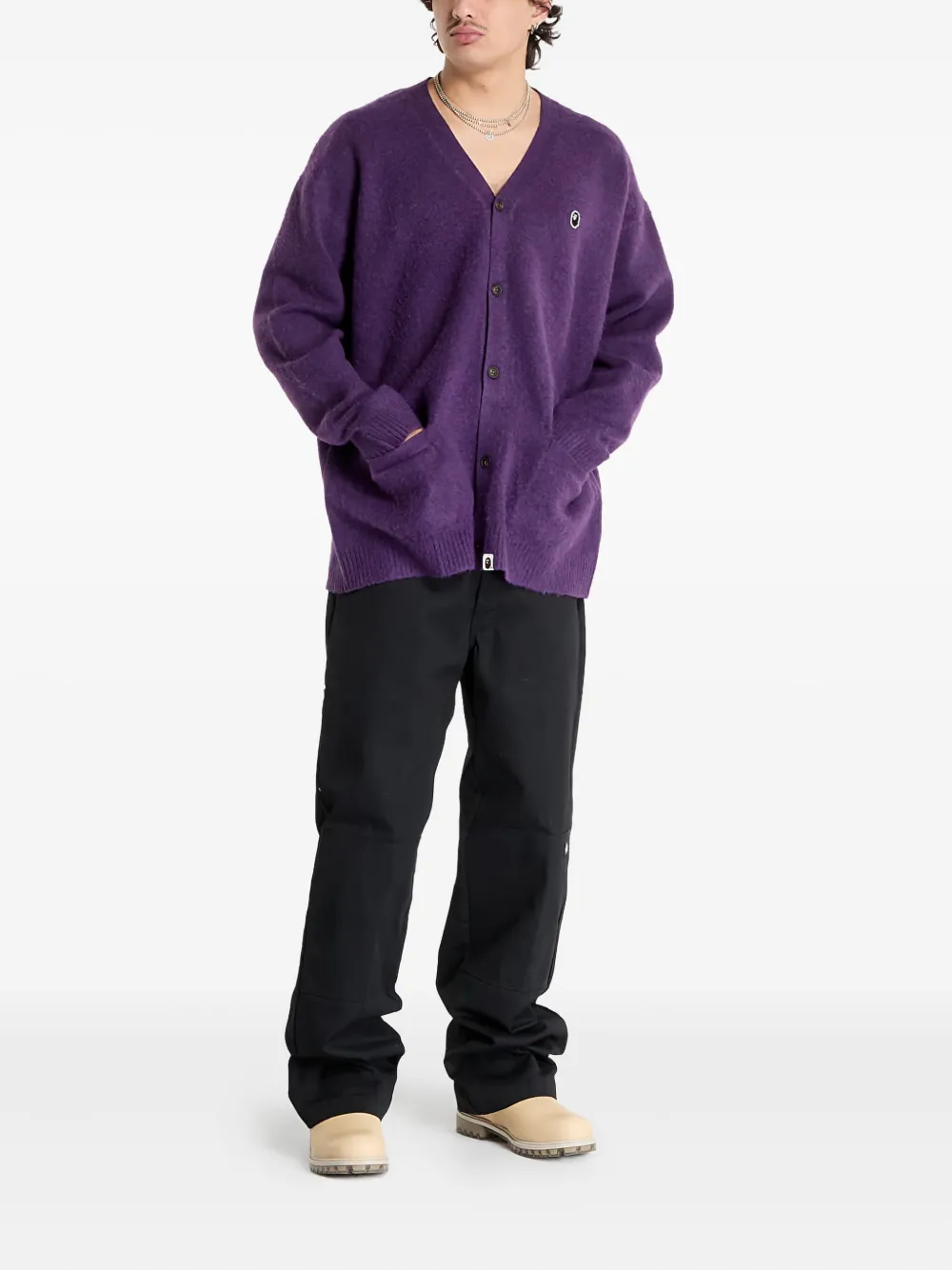 Кардиган One Point Hairly Yarn A BATHING APE, фиолетовый — фото 2