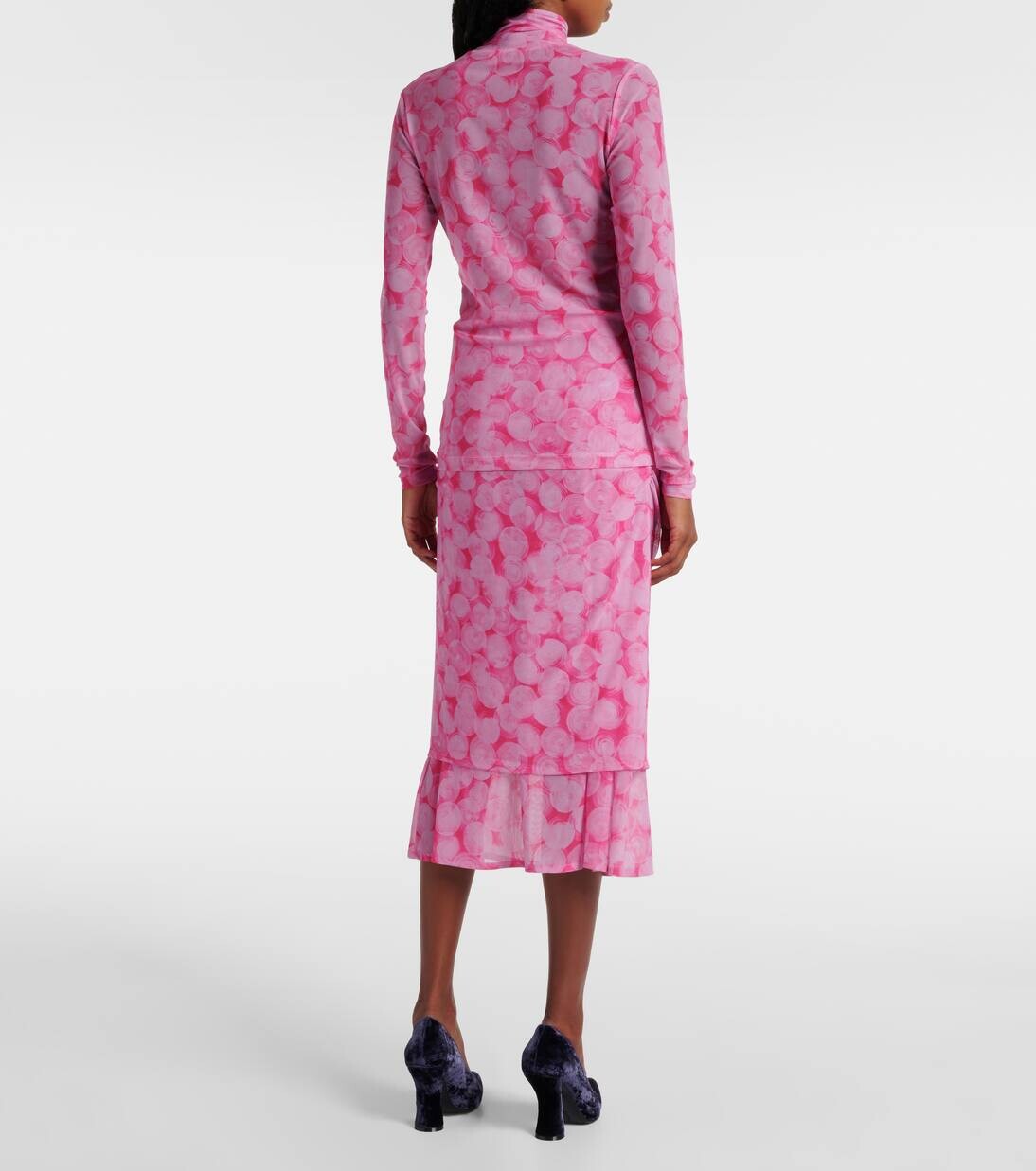 Топ из джерси с высоким воротом и принтом Dries Van Noten, розовый — фото 3