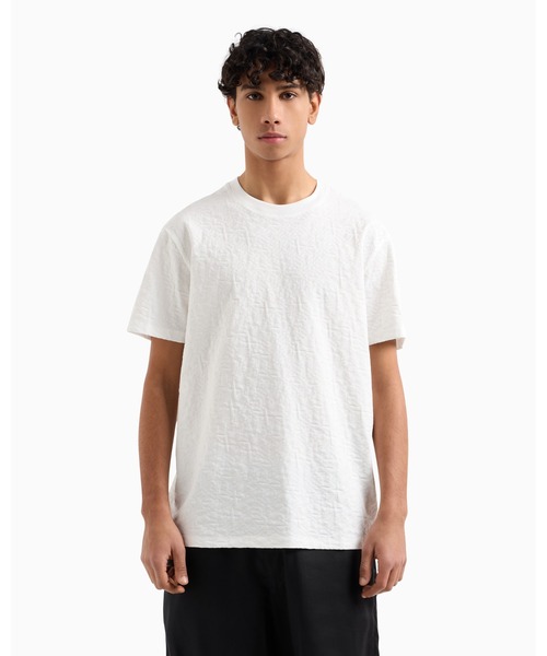 

Футболка с жаккардовым логотипом, коротким рукавом и круглым вырезом A|X Armani Exchange, белая