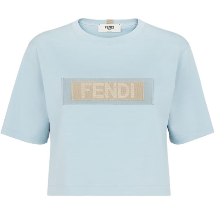 

Футболка с логотипом на заплатке FENDI, светло-голубой, Синий, Футболка с логотипом на заплатке FENDI, светло-голубой