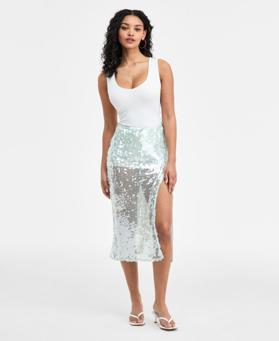 

Женская юбка-комбинация с пайетками, эксклюзивно от Macy's Bar III, Tahiitan Sky