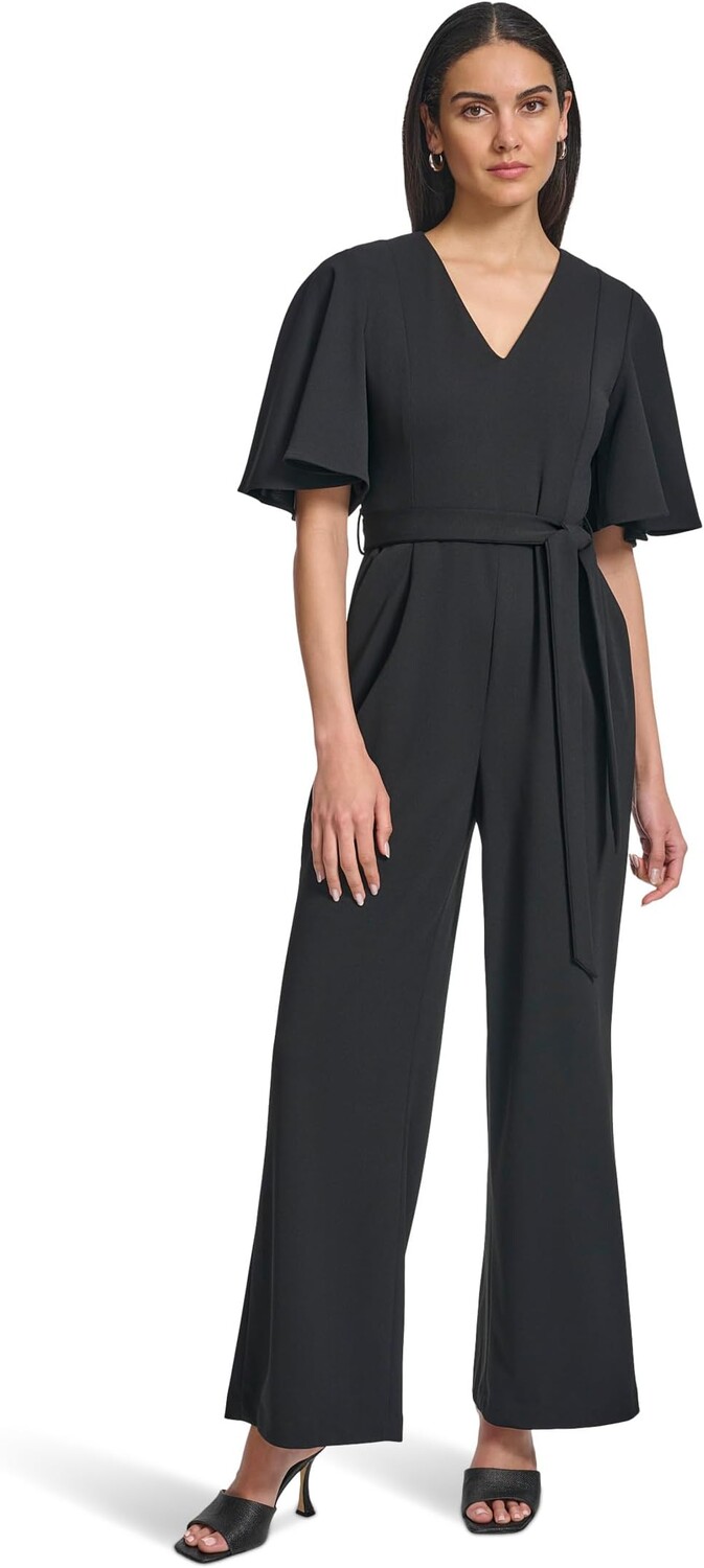 

Юбка Calvin Klein Scuba Crepe Cape Sleeve Jumpsuit, черный