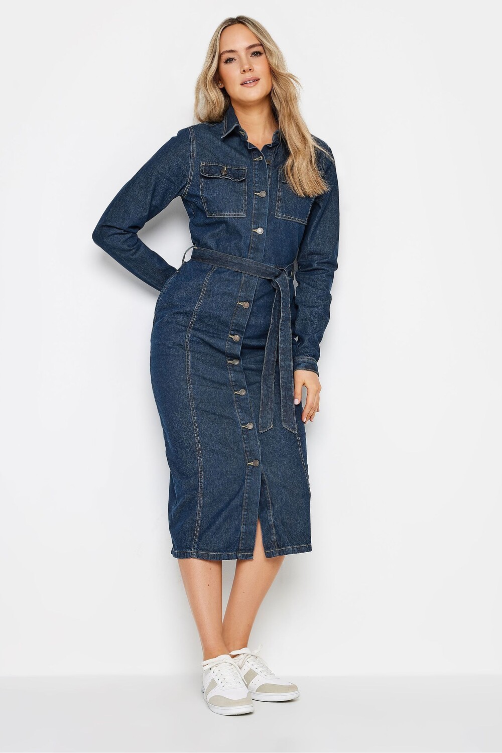 

100% хлопок джинсовое платье с завязкой на талии Long Tall Sally, синий