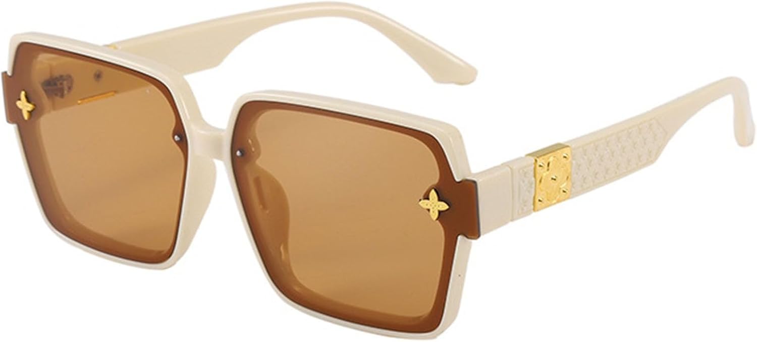 

Квадратные солнцезащитные очки ретро, толстая оправа, металлические цветочные акценты. UV400. Прямоугольная форма, линзы 145 мм. Bsreyeop, бежевая оправа/коричневые линзы