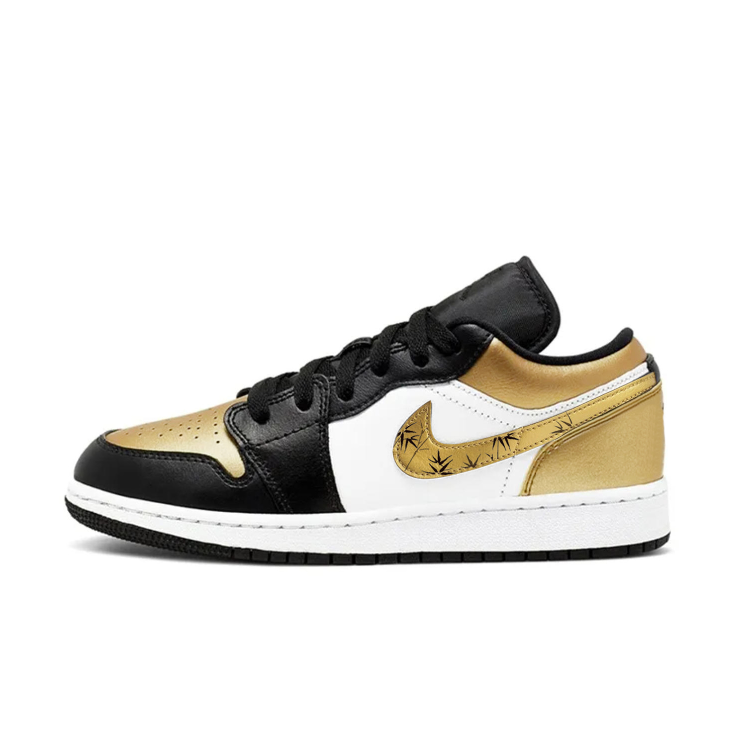 

Jordan Air 1 Golden Hook Ink Wash Abrasion Resistant Low top Vintage Basketball Shoes Men's Black Gold