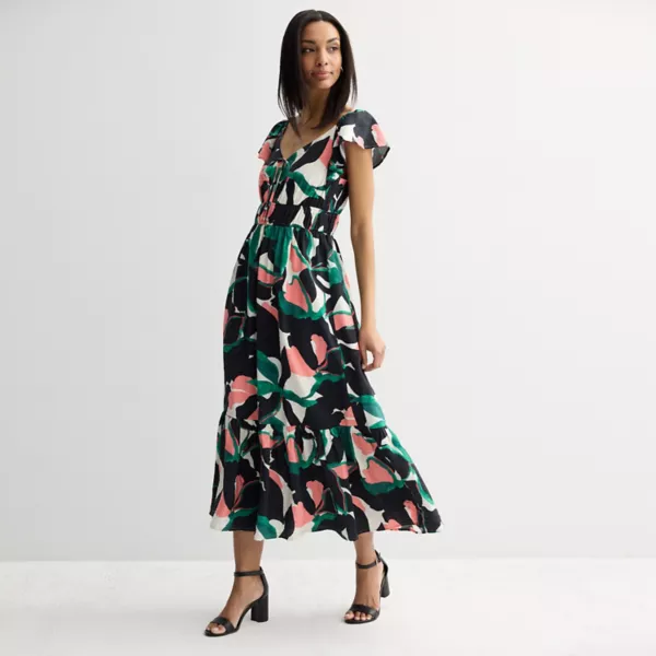 

Женское макси-платье с воланами на рукавах Nine West, цвет emerald ada flora