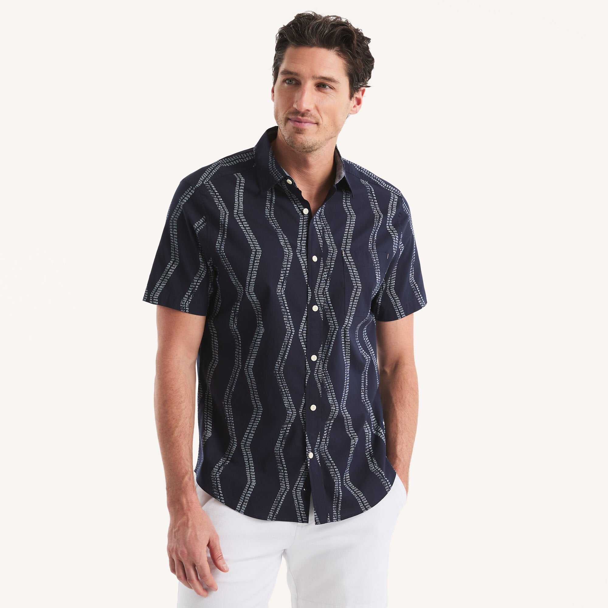 

Nautica Mens Nautica Jeans Co. Рубашка с коротким рукавом с принтом, темно-синий