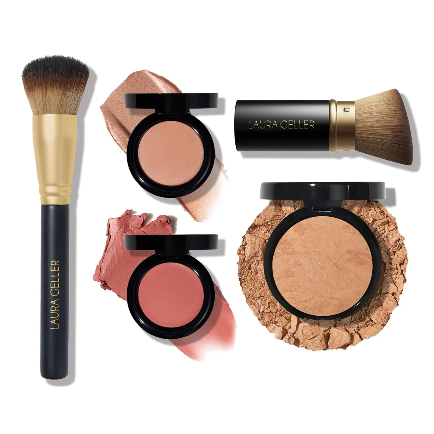 LAURA GELLER The Wonder Balm Heroes Kit (5 предметов) - увлажняющий бальзам для лица + выдвижная угловая кисть Kabuki + кисть Wonder + тональная основа Baked Balance-n-Brighten golden medium, beige