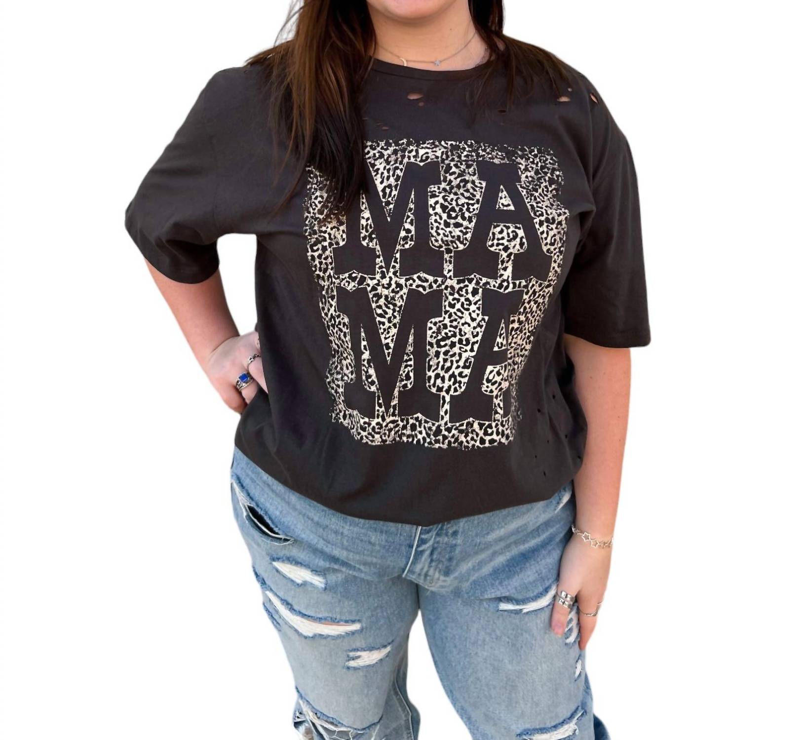 

Футболка Mama Distressed Rocker Tee Plus черного цвета Zutter