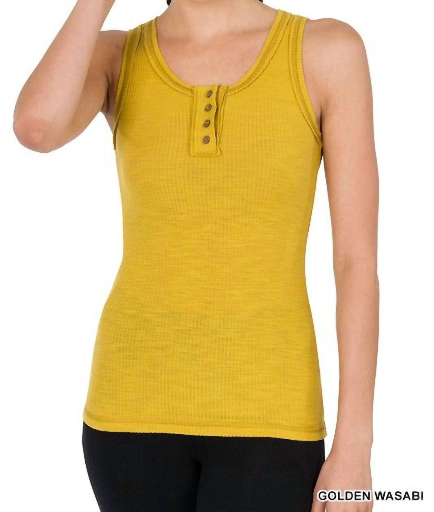 

Майка Rhea Ribbed Henley в золотистом васаби ZENANA, цвет golden wasabi