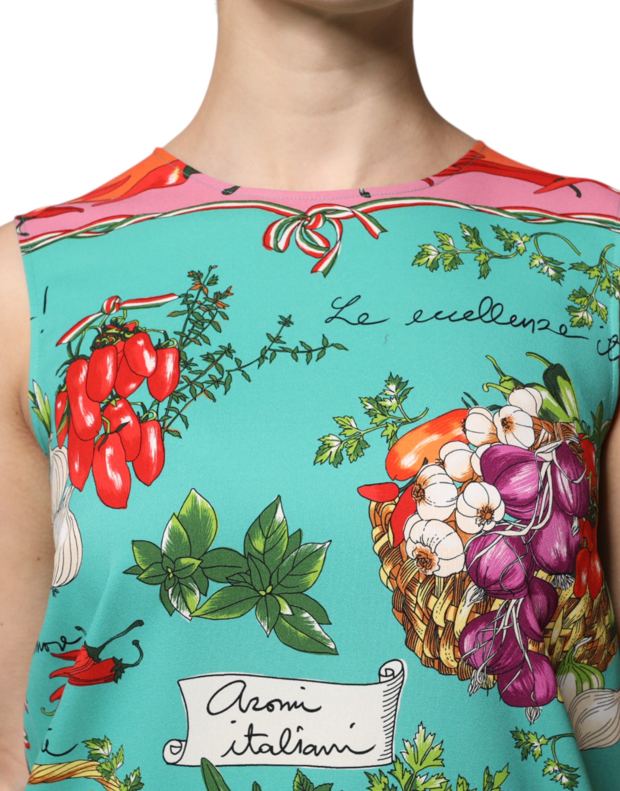 Майка без рукавов из шелка с разноцветным цветочным принтом Dolce & Gabbana — фото 4