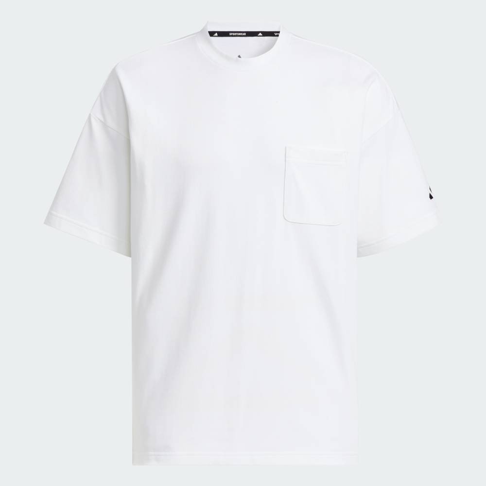 Футболка свободного кроя из плотного трикотажа с коротким рукавом и карманом. Adidas, white — фото 4