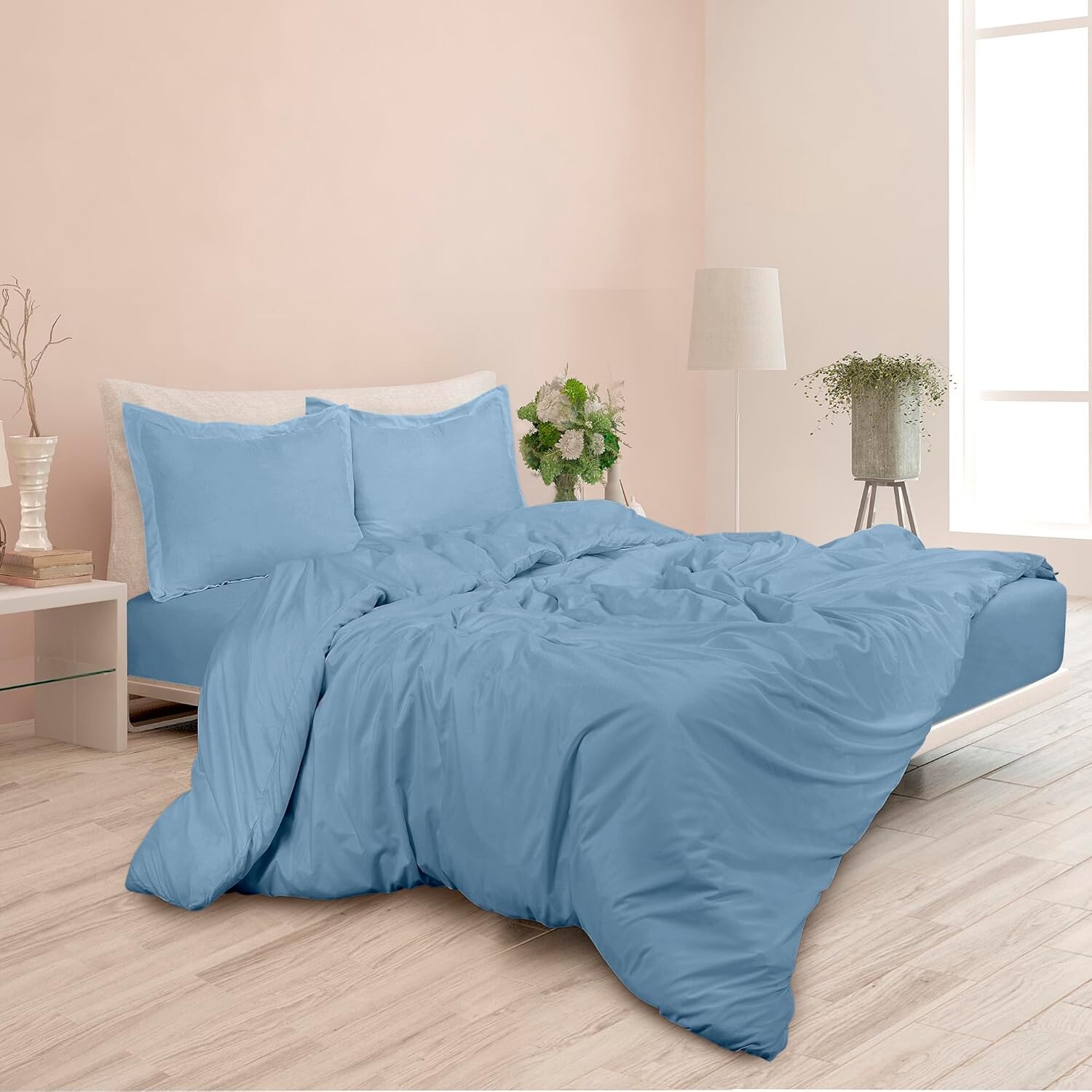 

ROYALE Lake Blue Пододеяльник королевского размера — комплект стираных пододеяльников, 3 пододеяльника с двойной щеткой, застежкой на пуговицы и угловыми завязками — 1 пододеяльник 104x90 дюймов и 2 наволочки для подушек — пододеяльник, Lake Blu...