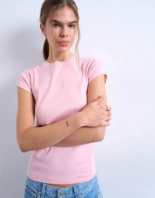 

Розовая повседневная футболка Topshop, Розовый, Розовая повседневная футболка Topshop
