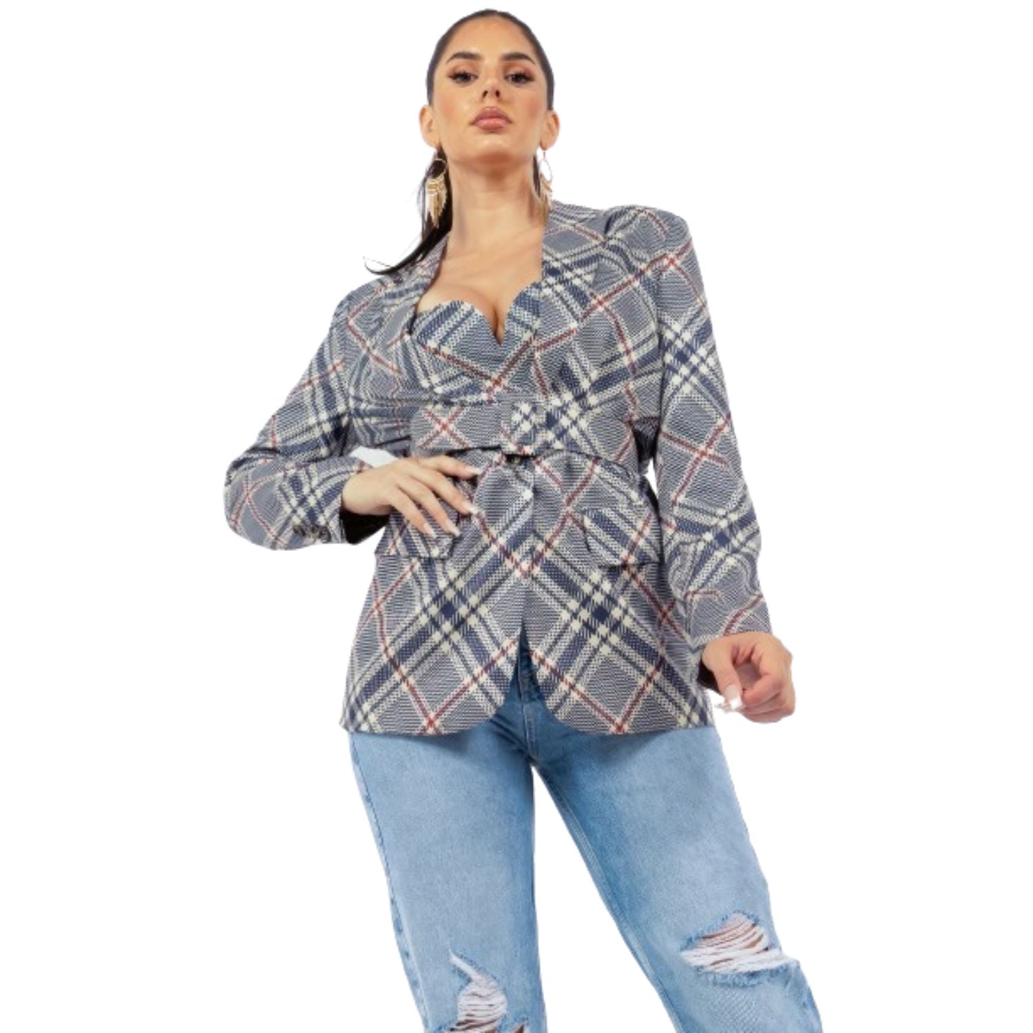 

Блейзер оверсайз с поясом FASHNZFAB, серый