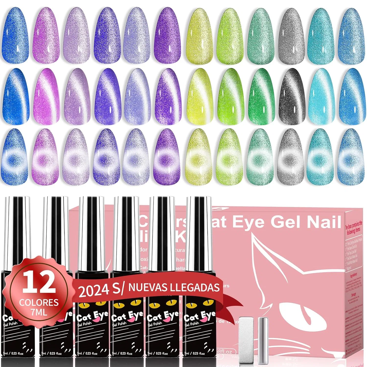 Набор гель-лаков Clara Colors Cat Eye, 12 цветов, с магнитом Generisch
