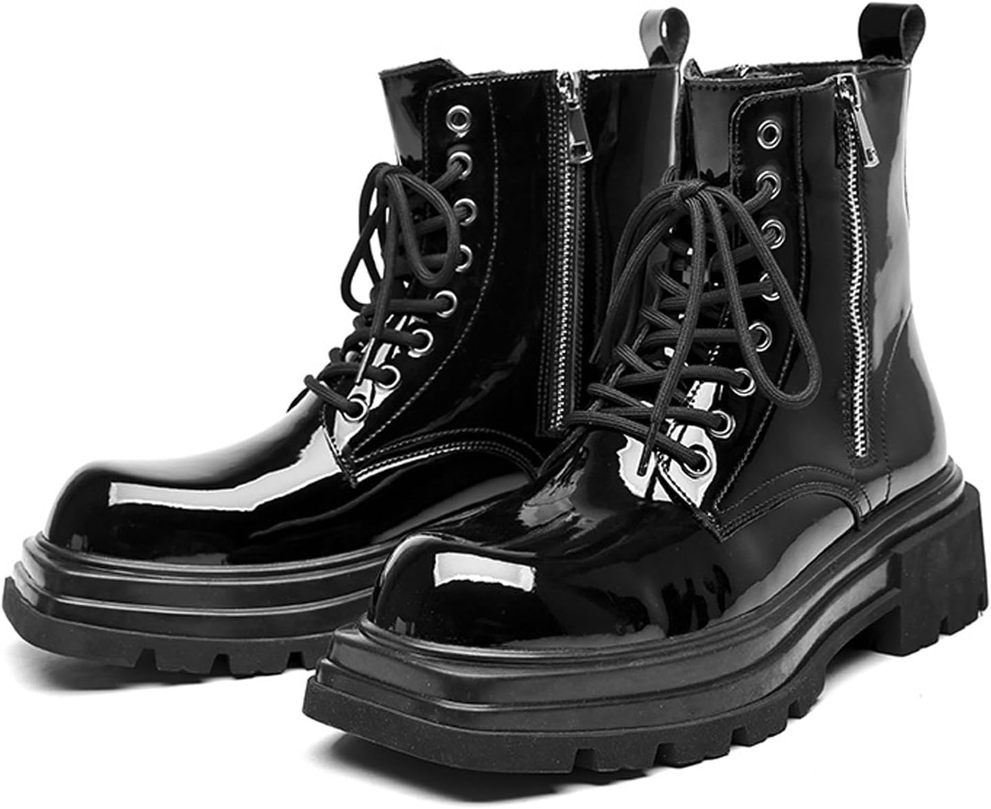 

Мужские байкерские ботинки на платформе из лакированной кожи с боковыми молниями Ghibhna, черный