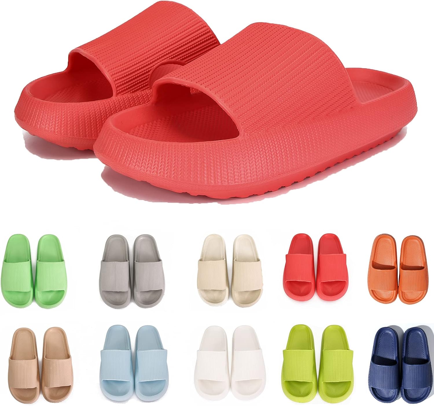 

Тапочки rosyclo Cloud для женщин и мужчин с массажной толстой подошвой, противоскользящие для душа, супер мягкие уютные тапочки для дома, для использования внутри и снаружи, красный