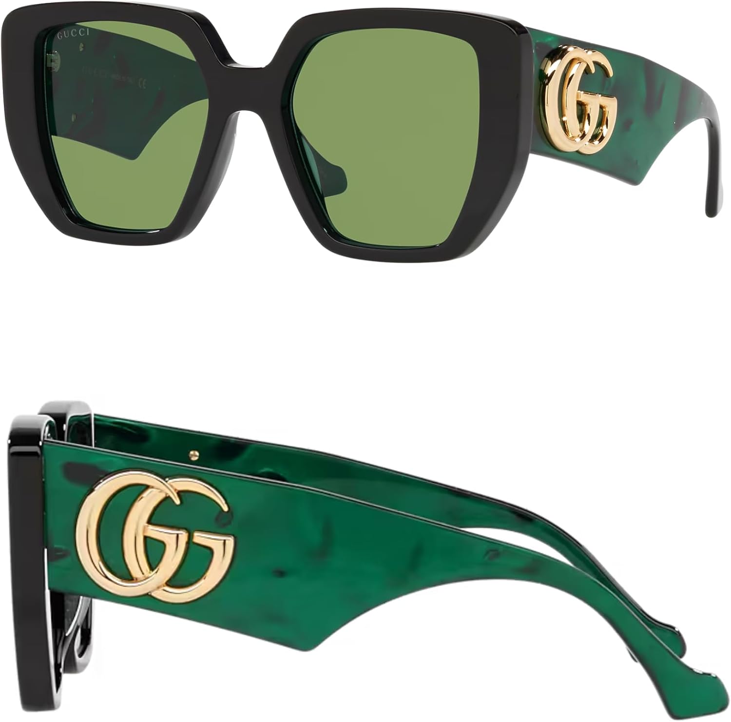 

Солнцезащитные очки Gucci GG0956S с логотипом GG для бега, увеличенного размера, геометрической формы, в комплекте с роскошным набором для очков, Black With Green Lens ( 54mm )