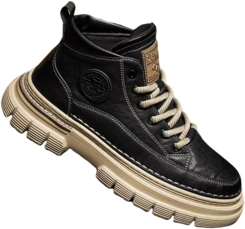 

Мужские повседневные противоскользящие ботинки для туризма и ходьбы - высокие до середины голени ботинки на шнуровке с мягкой подошвой Fmshi, черный