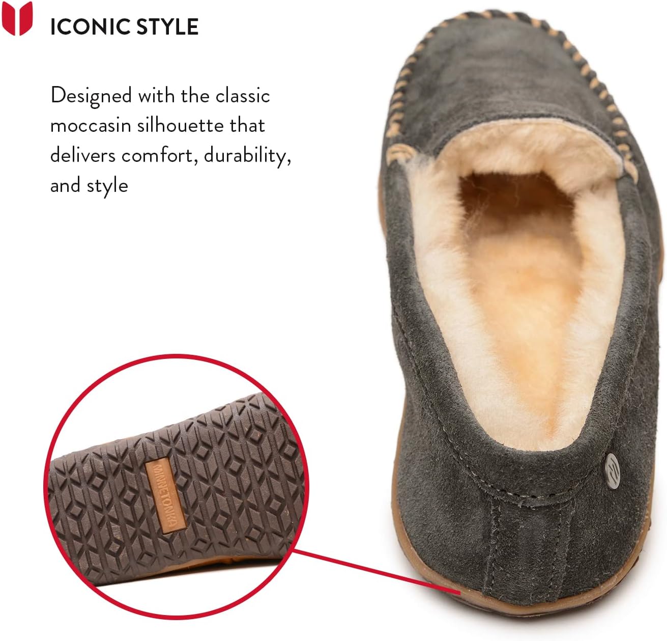 Мужские замшевые мокасины Minnetonka Tobie с меховой подкладкой из овчины и прочной подошвой для дома и улицы, Charcoal — фото 4