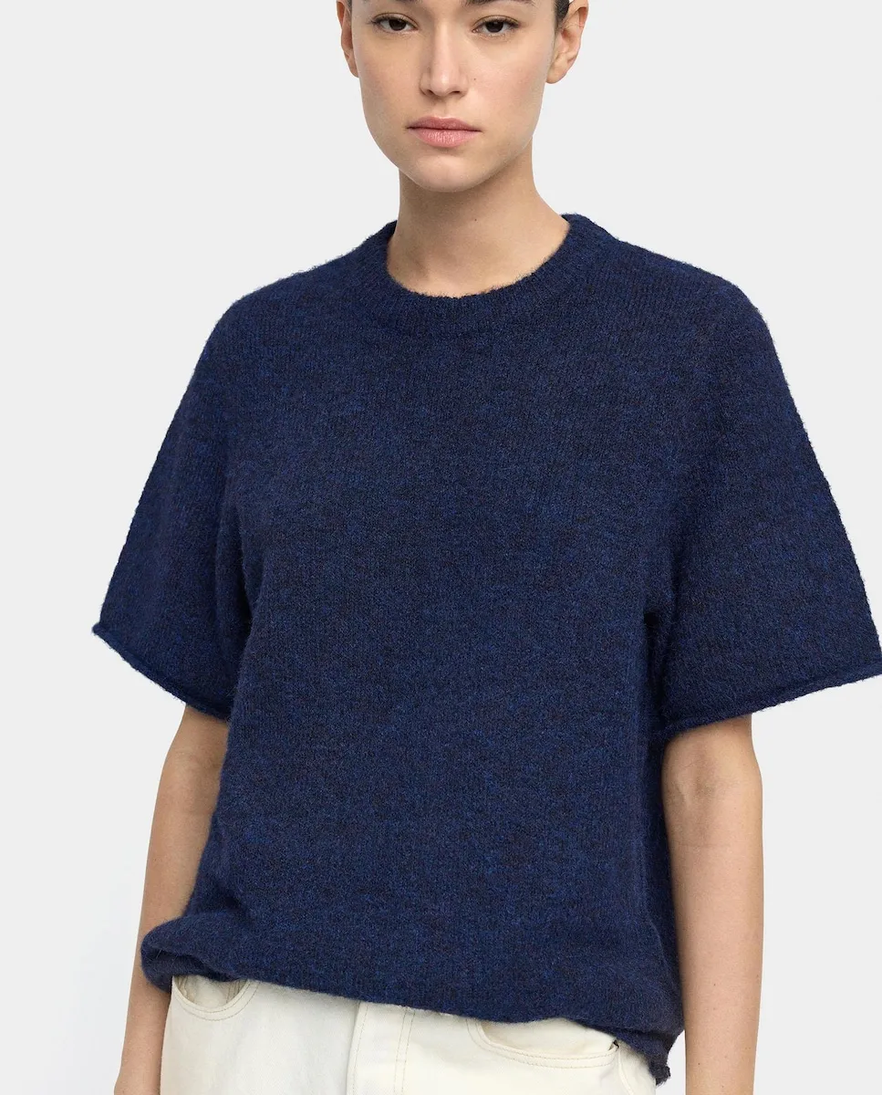 

Женский короткий рукав трикотажный джемпер однотонный Parfois, темно-синий