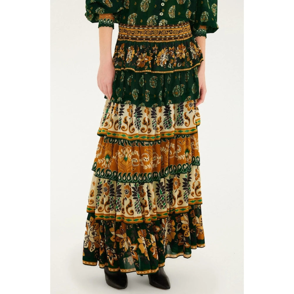 

Женская макси-юбка FARM Rio с разноцветными шарфами, зеленая