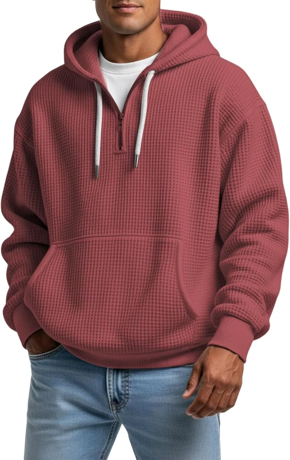Худи мужское на молнии, свободный крой, Generic, Wine Red — фото 4