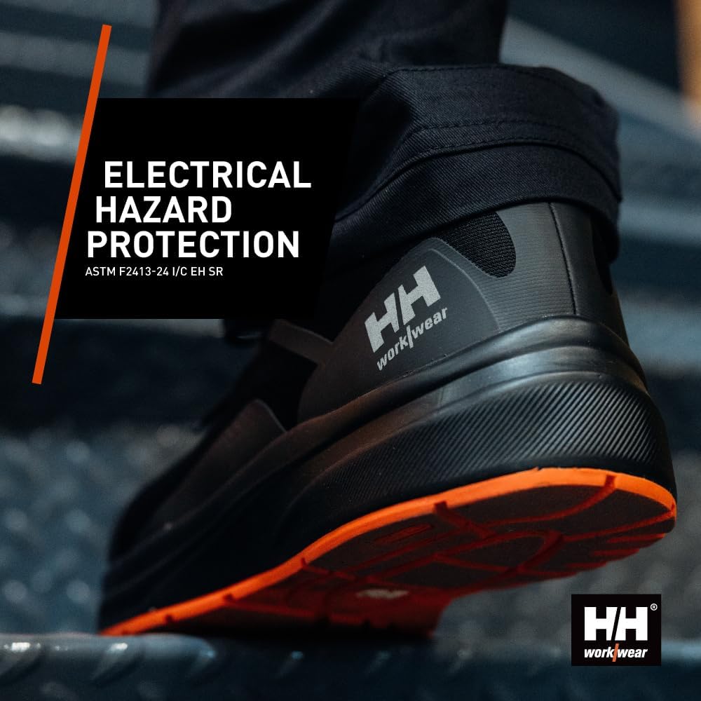 Защитные ботинки Helly-Hansen Barcode Low AL EH с алюминиевым носком - защищенный носок EH - противоскользящая подошва - легкая обувь, черный/оранжевый — фото 4