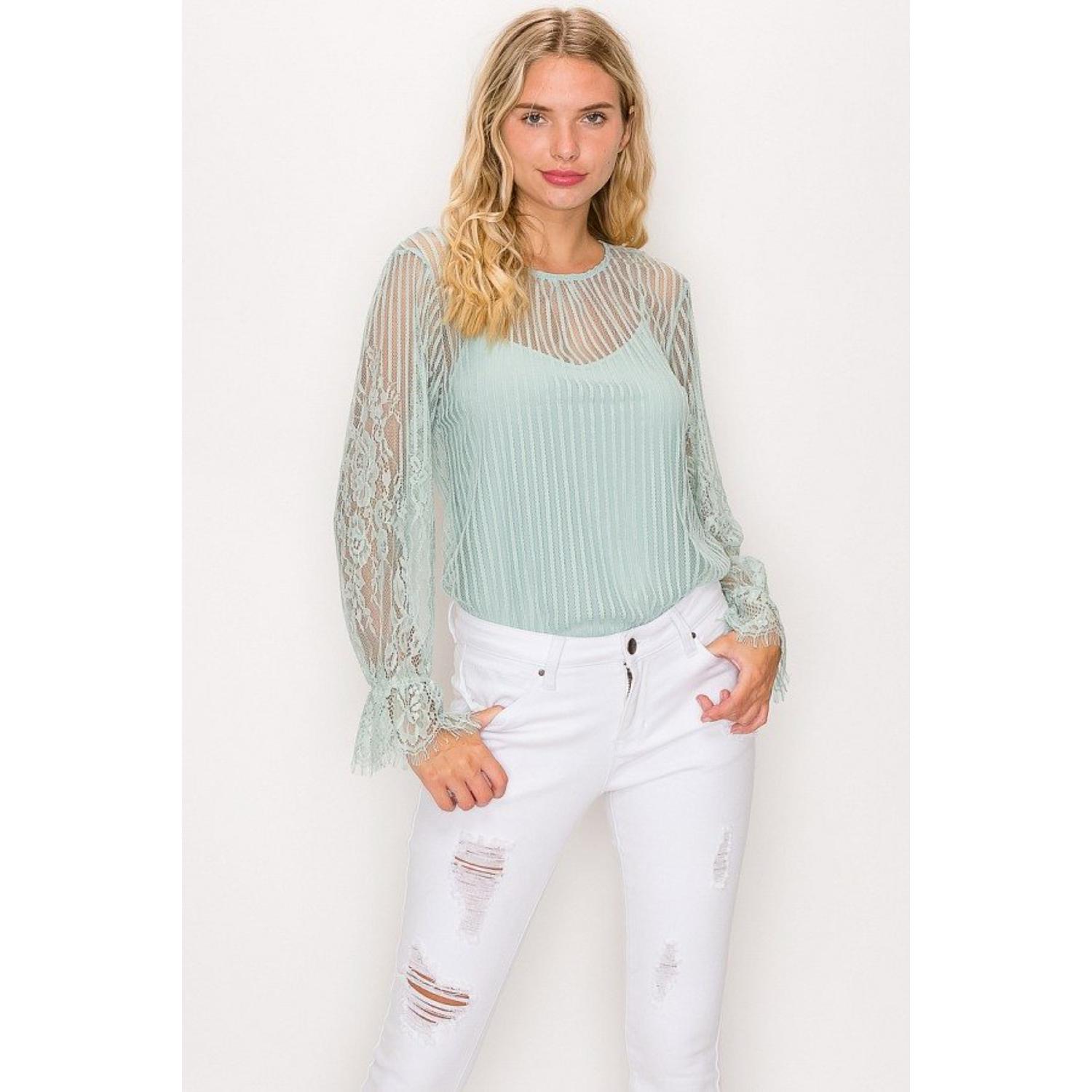 

Боди с кружевной отделкой и полосками Shadow FASHNZFAB, цвет mint
