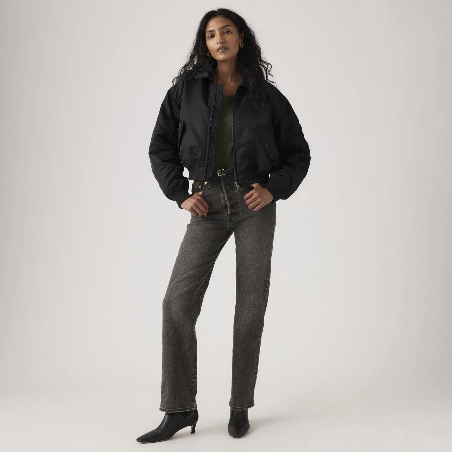 Женские прямые джинсы с ребристой текстурой и полной длиной Levi's, Black