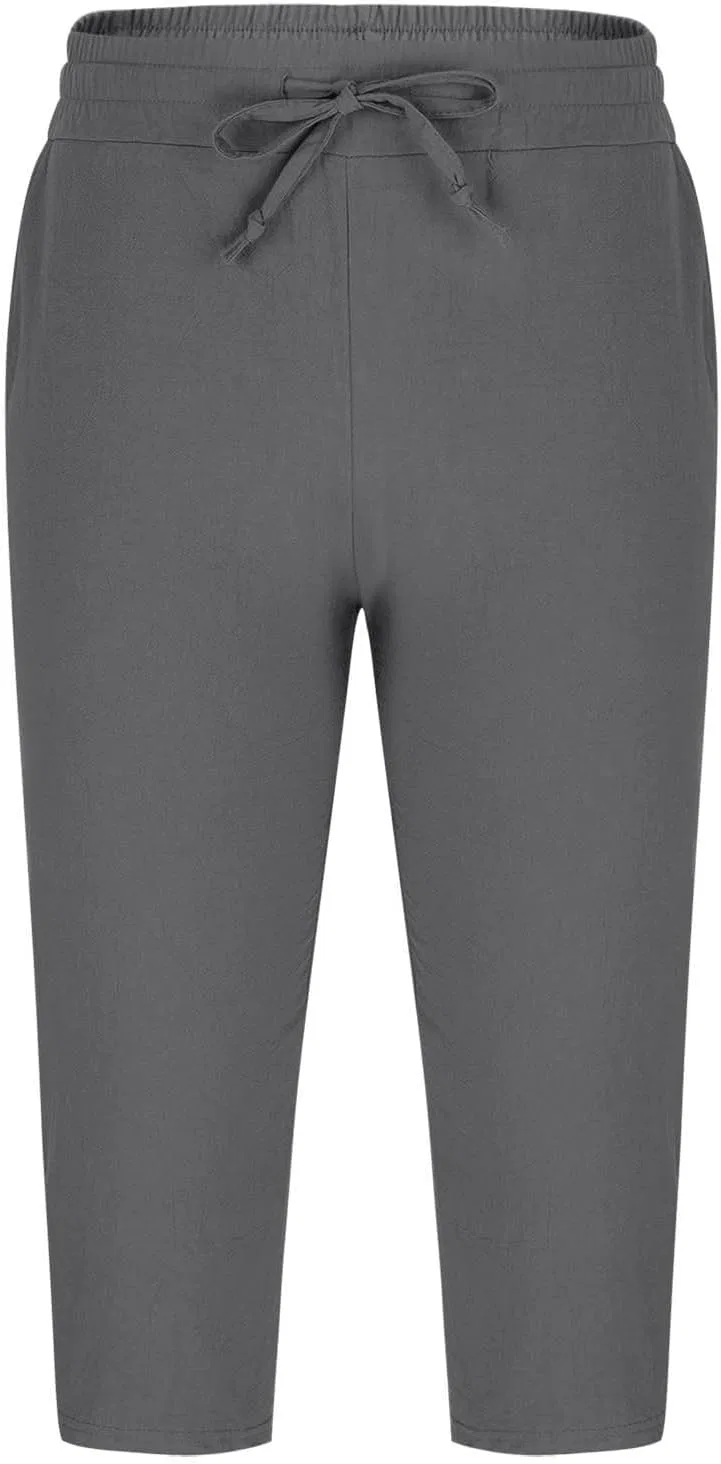 Мужские капри из льна и хлопка, свободный крой, на резинке, Dark Gray — фото 4